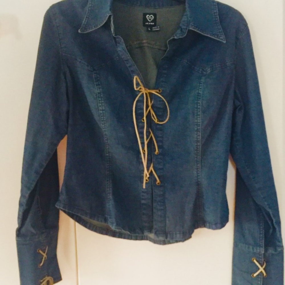 Women's Denim suede tie up top